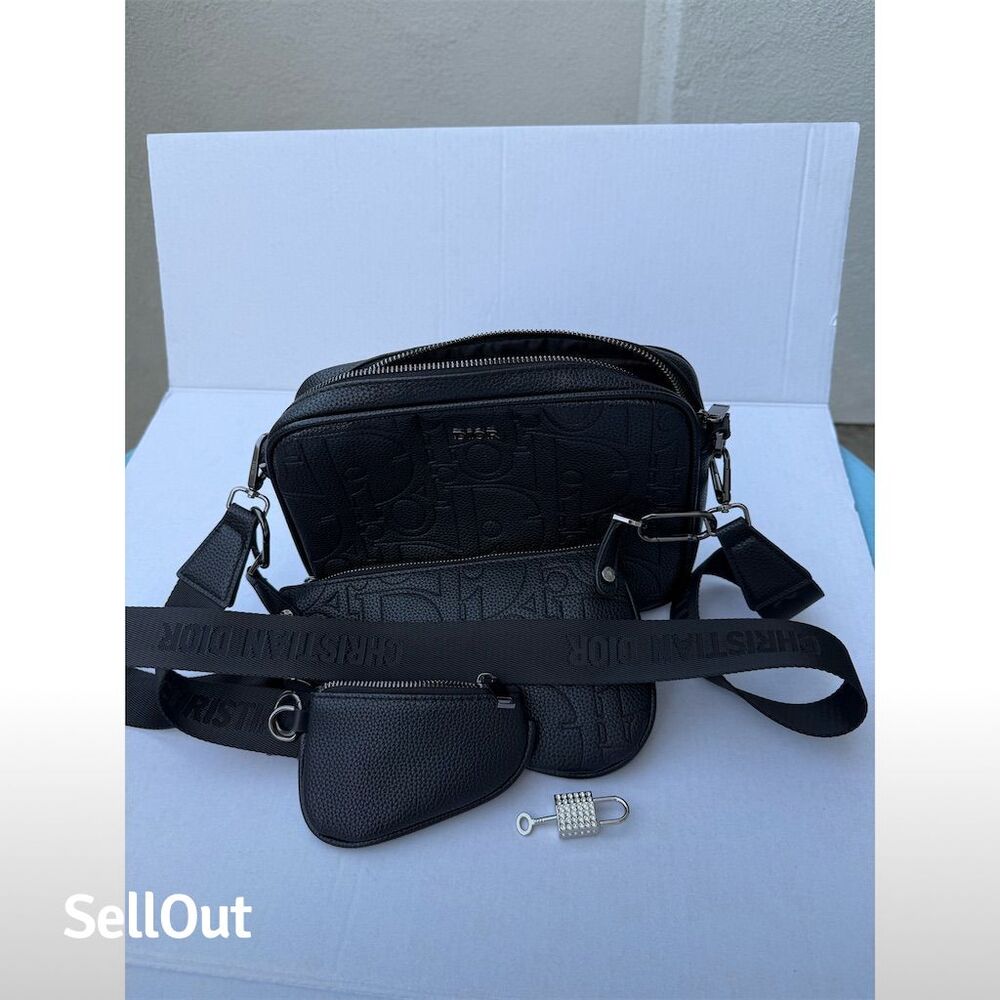 Dior Men's Black Messenger Bag Triple Saddle Pouch Casual Medium